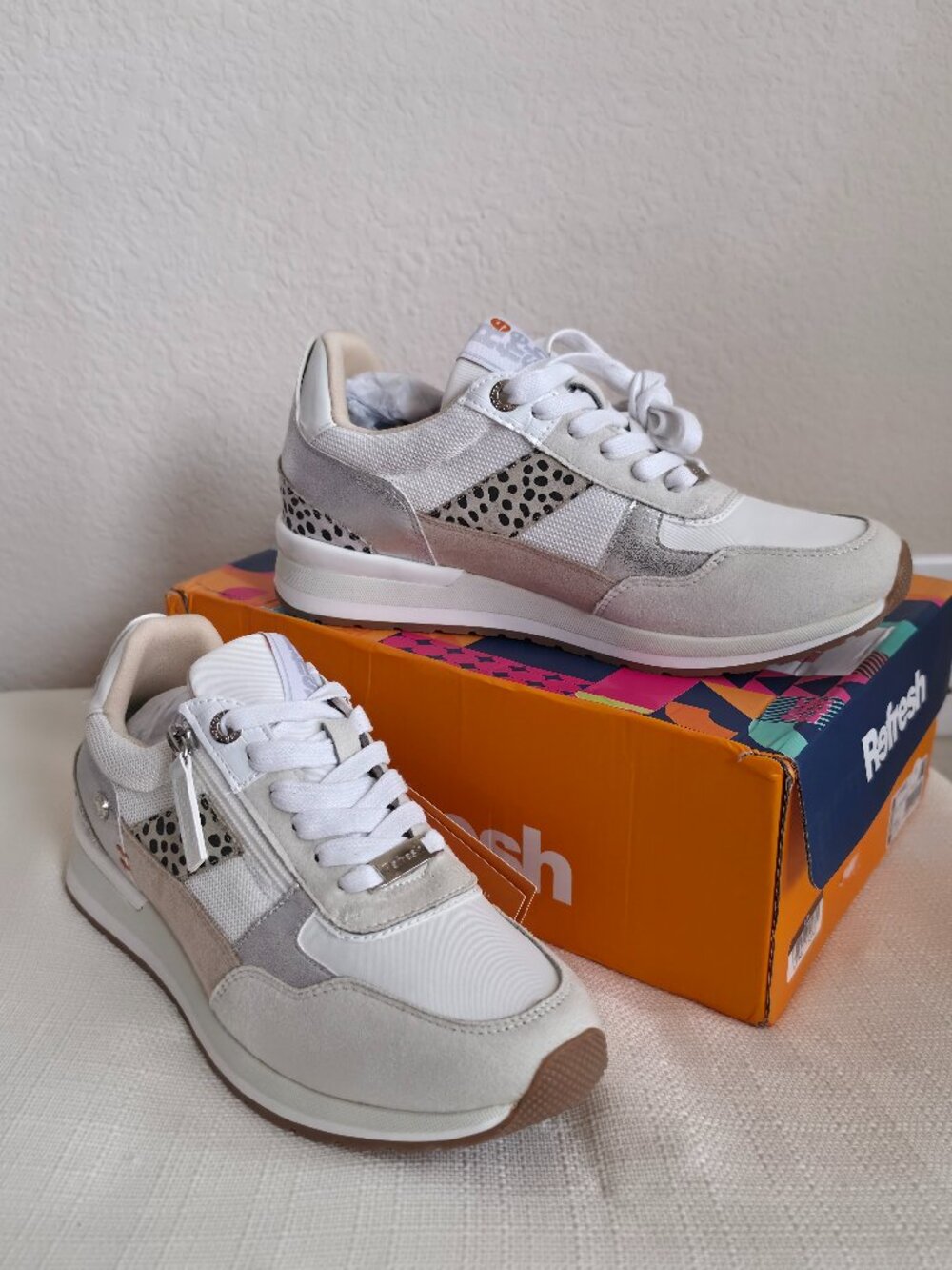 Refresh Women's Sneakers 171502 White Beige Animal Print NWT NIB US 8